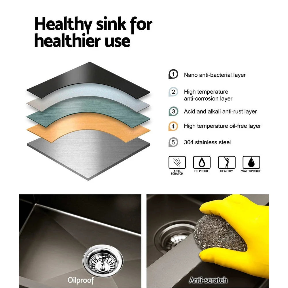 Kitchen Sink 75cm x 45cm Stainless Steel Under/Top/Flush