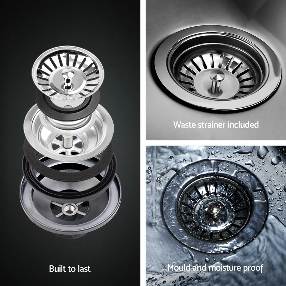 Steel 155x50cm kitchen sink with stainless sink rim and deep bowl shape