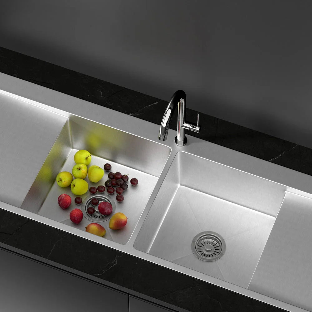 Steel 155x50cm kitchen sink with silver basin surface and square drain holes