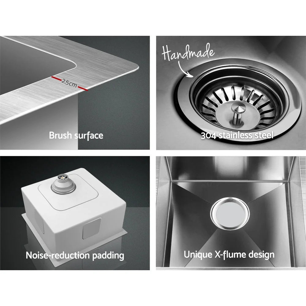 Silver Kitchen Sink 440x440mm Under Topmount Laundry Bowl Strainer Stainless Steel