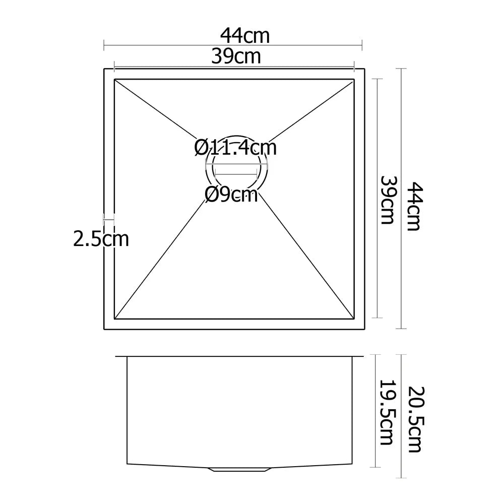 Kitchen Sink Stainless Steel 440x440mm Under Topmount Laundry Bowl
