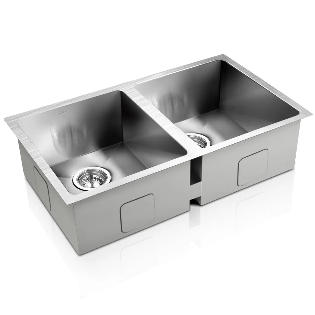 Silver steel 770x450mm kitchen sink with topmount sink edge and twin bowls