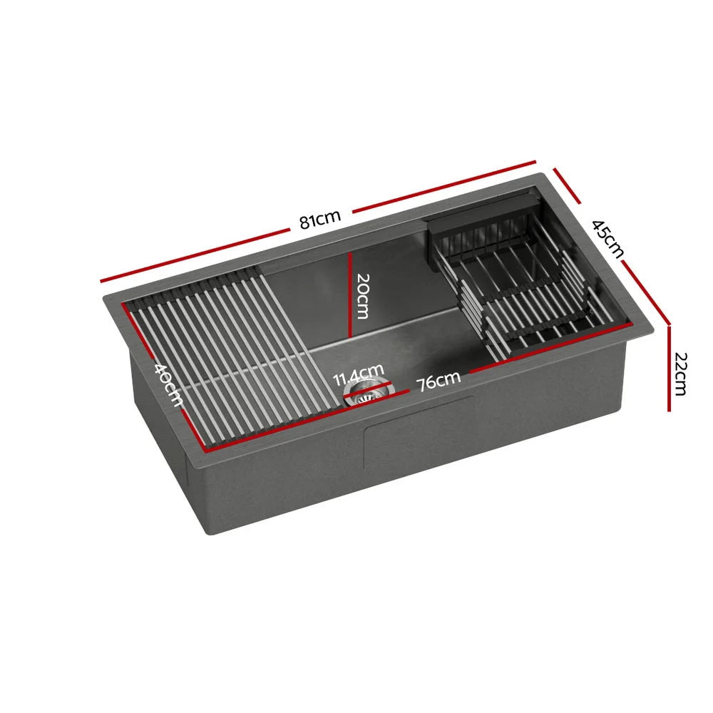 Kitchen Sink Stainless Steel 81x45cm with Single Bowl Drying Rack Black