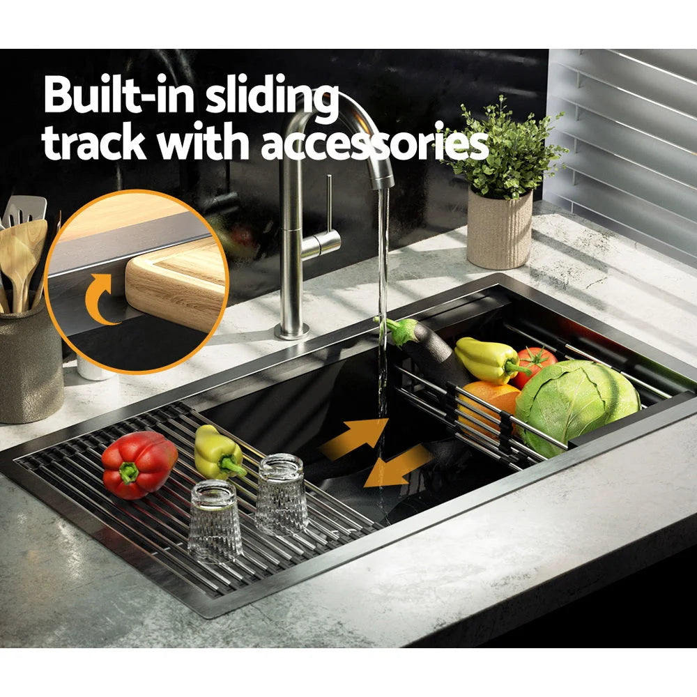 Kitchen Sink Stainless Steel 81x45cm Single Bowl Drying Rack Black