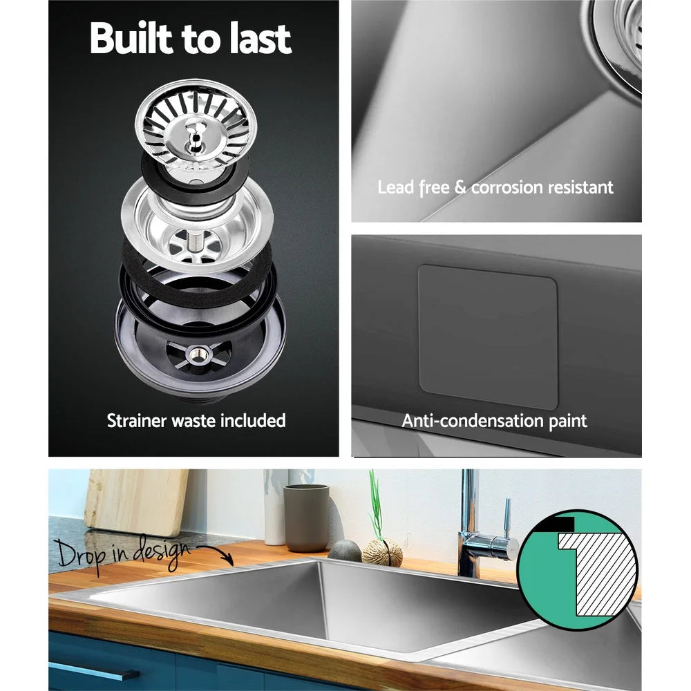 Silver steel 865x440mm kitchen sink with topmount sink edge and twin bowls