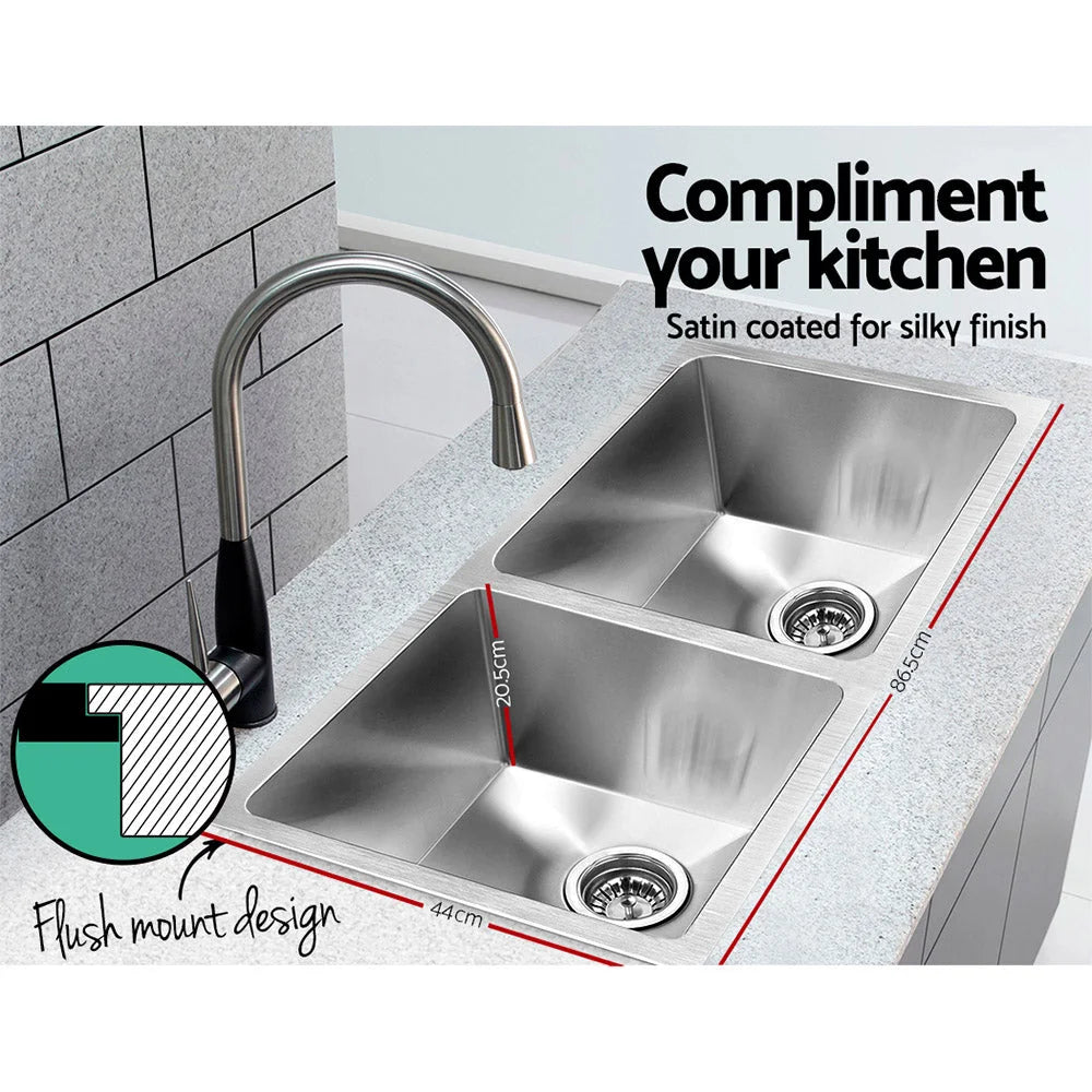 Silver steel 865x440mm kitchen sink with silver basin surface and square drain holes