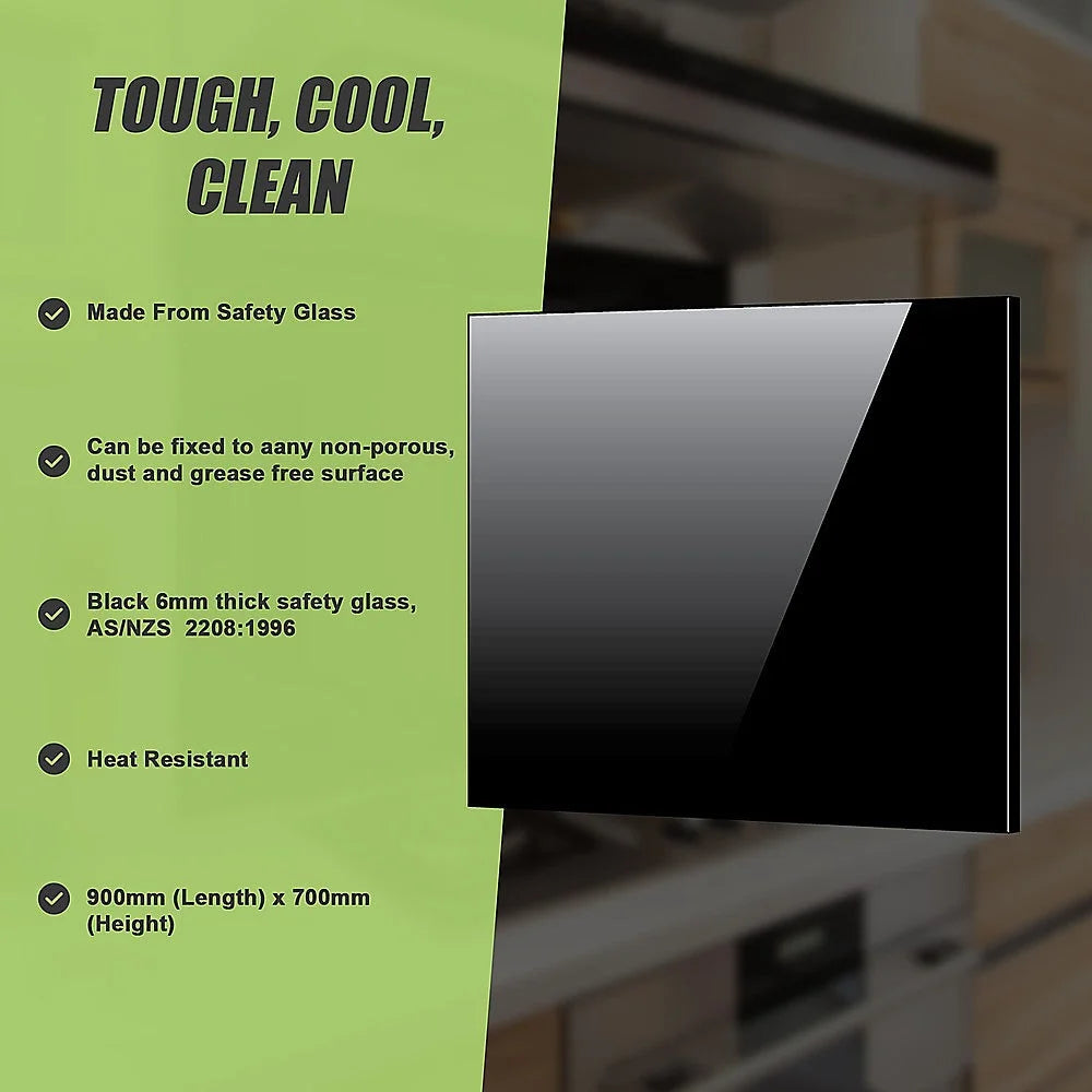 Kitchen Splashback Toughened Black Glass 90cm x 70cm - Home