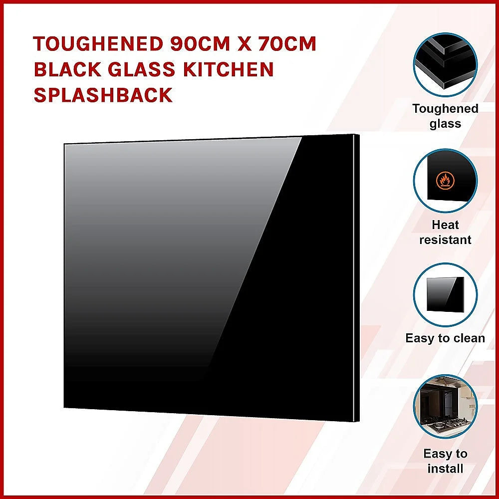 Kitchen Splashback Toughened Black Glass 90cm x 70cm - Home