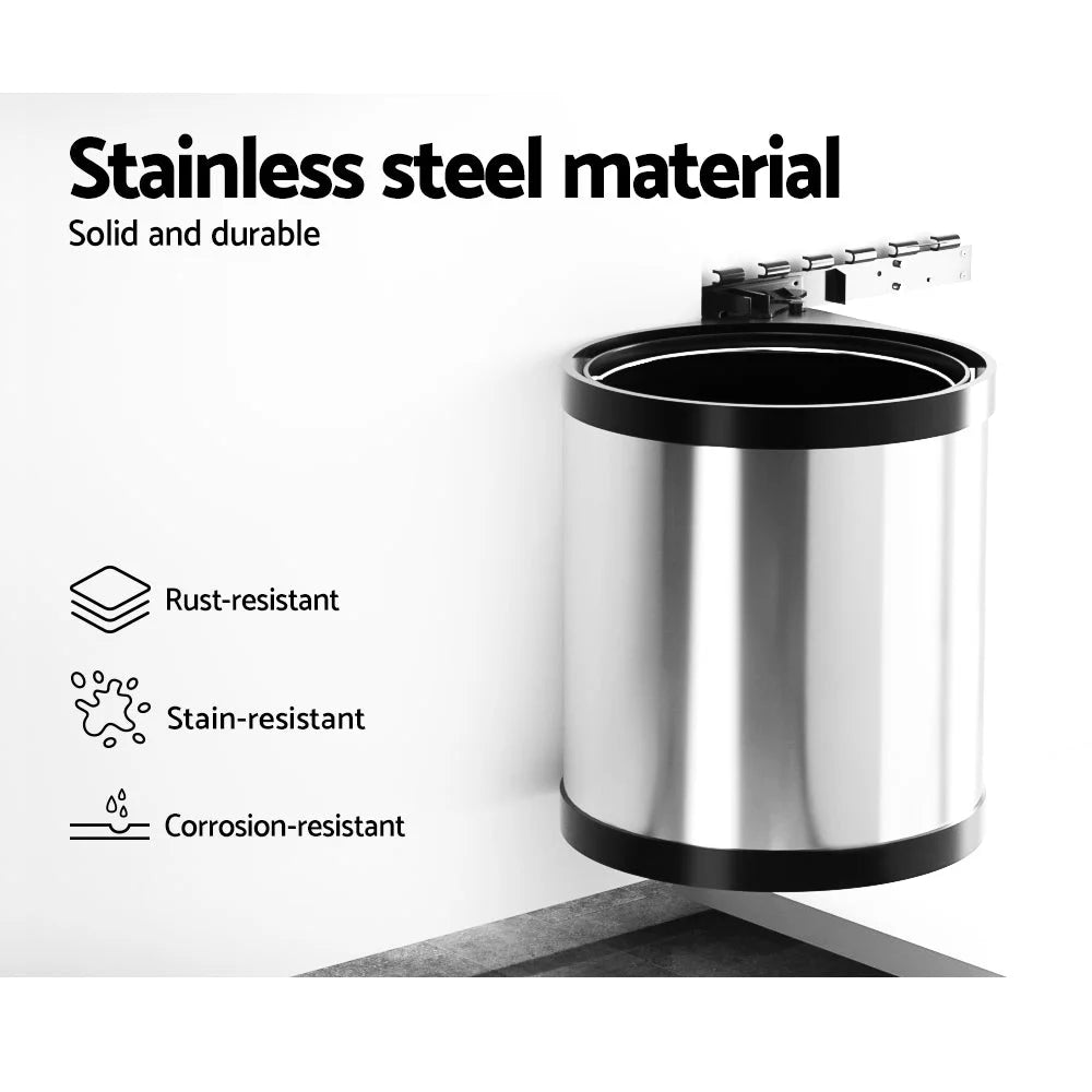 Kitchen Swing Out Pull Bin Stainless Steel Garbage Rubbish
