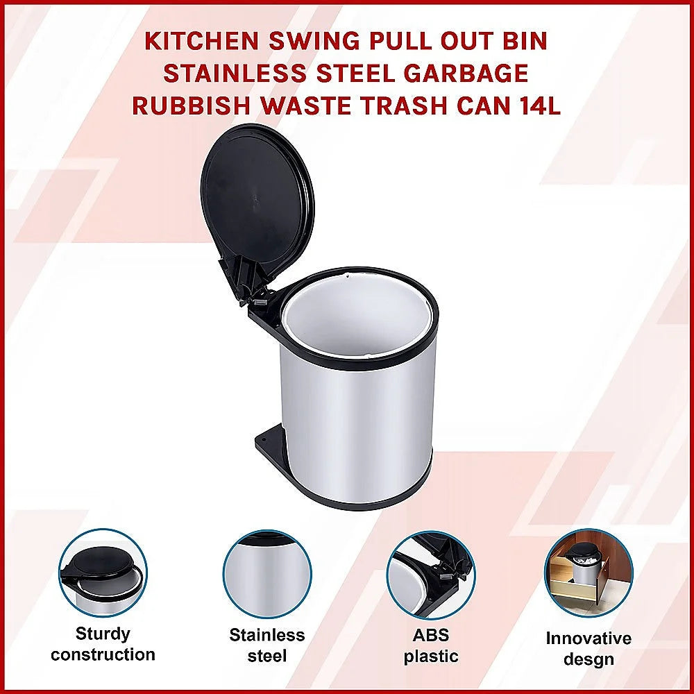 Kitchen Swing Pull Out Bin Stainless Steel Garbage Trash
