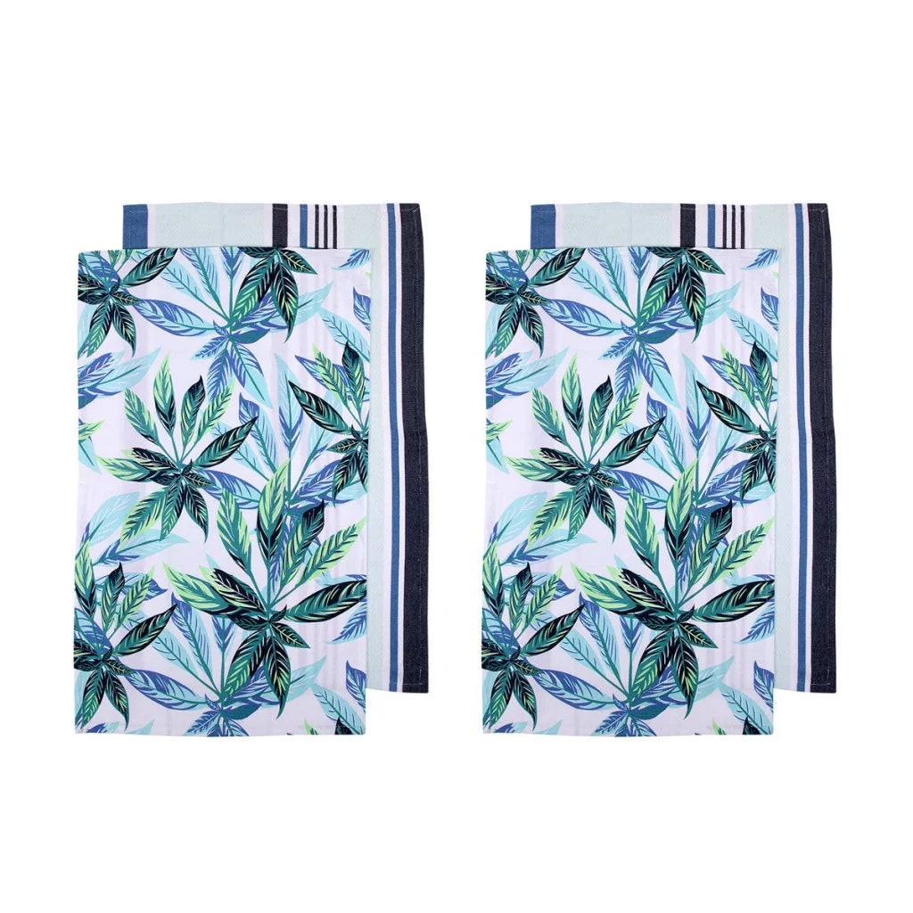 Kitchen Tea Towels Set of 4 Ladelle Zest Leaves Green