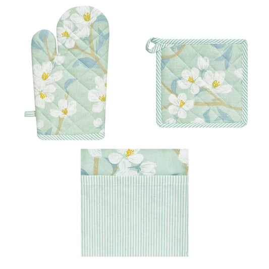 Kitchen Textile Set of 3 Renee Cotton Cover - Mint Green