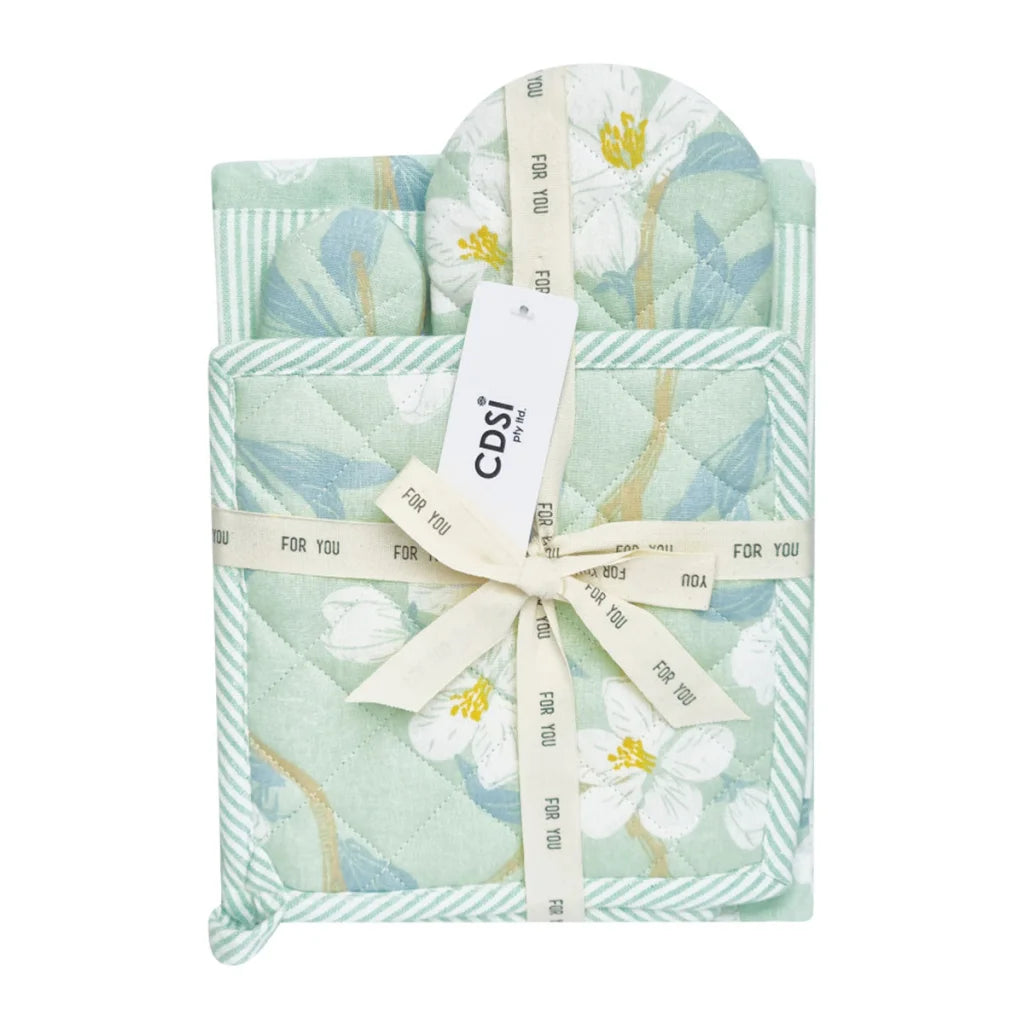 Kitchen Textile Set of 3 Renee Cotton Cover - Mint Green