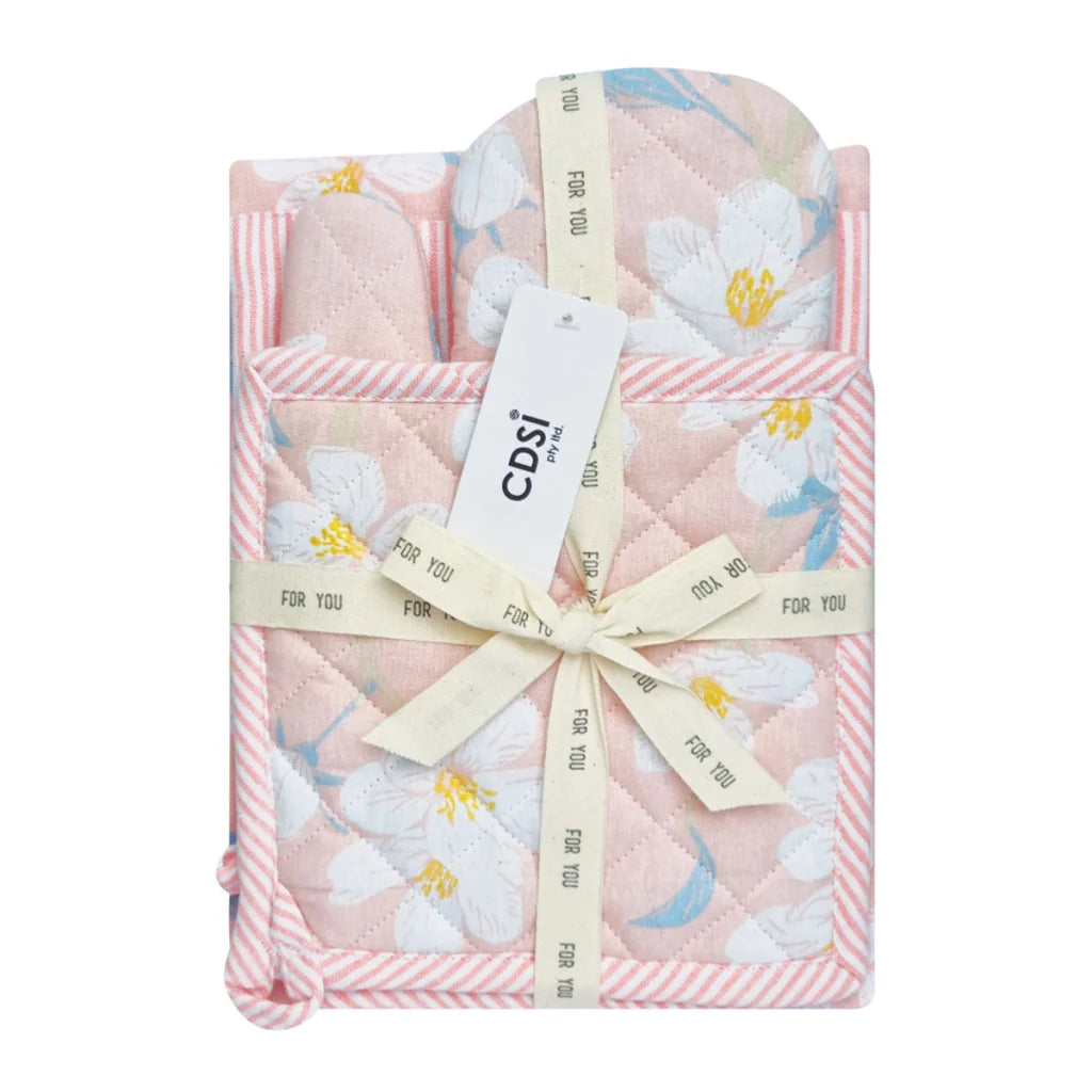 Kitchen Textile Set of 3 Renee Cotton Cover - Rose Pink
