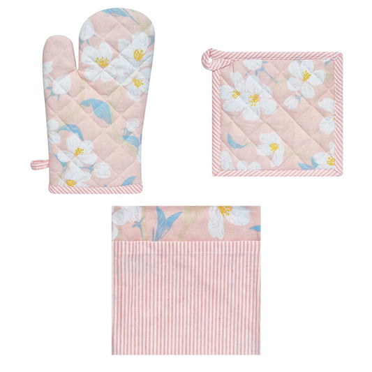 Kitchen Textile Set of 3 Renee Cotton Cover - Rose Pink