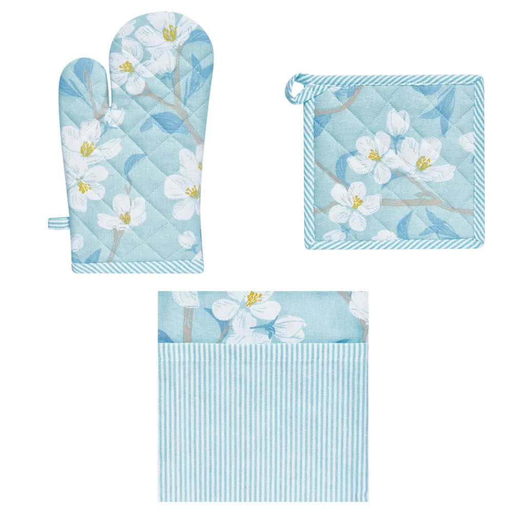 Kitchen Textile Set of 3 Renee Cotton Cover - Sky Blue