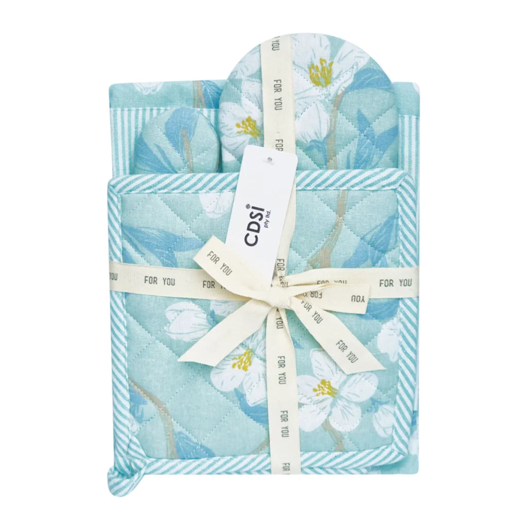 Kitchen Textile Set of 3 Renee Cotton Cover - Sky Blue