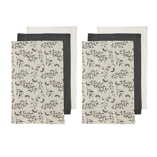 Kitchen Towels Ladelle Grown Ivy Set of 6 Cotton - Charcoal