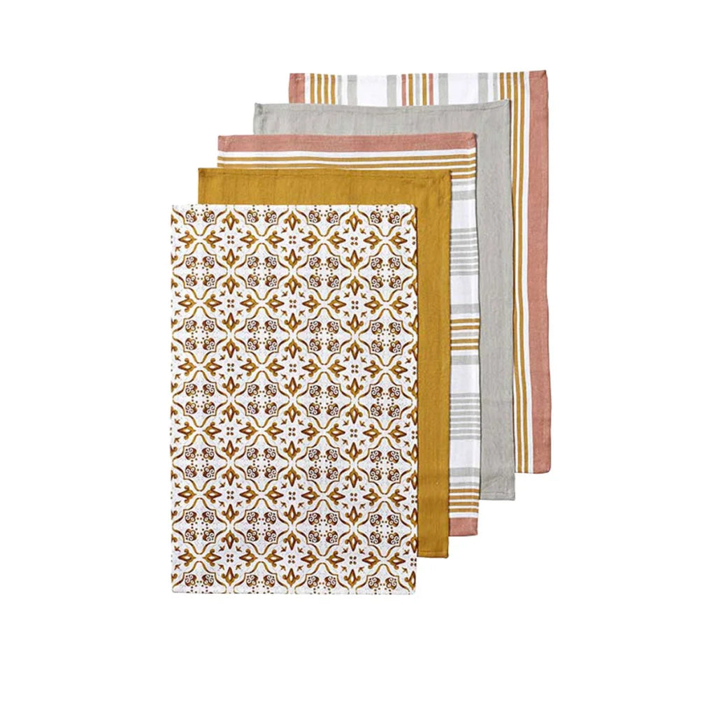 Kitchen Towels Ladelle Tile Set of 5 Cotton - Gold - Home &