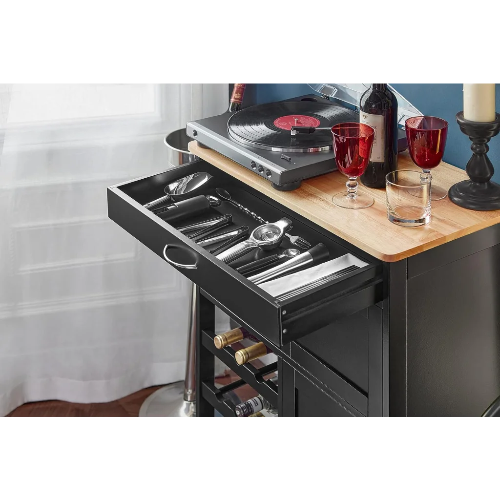 Kitchen Trolley with Bottle Rack Drawer Cabinet - Home &