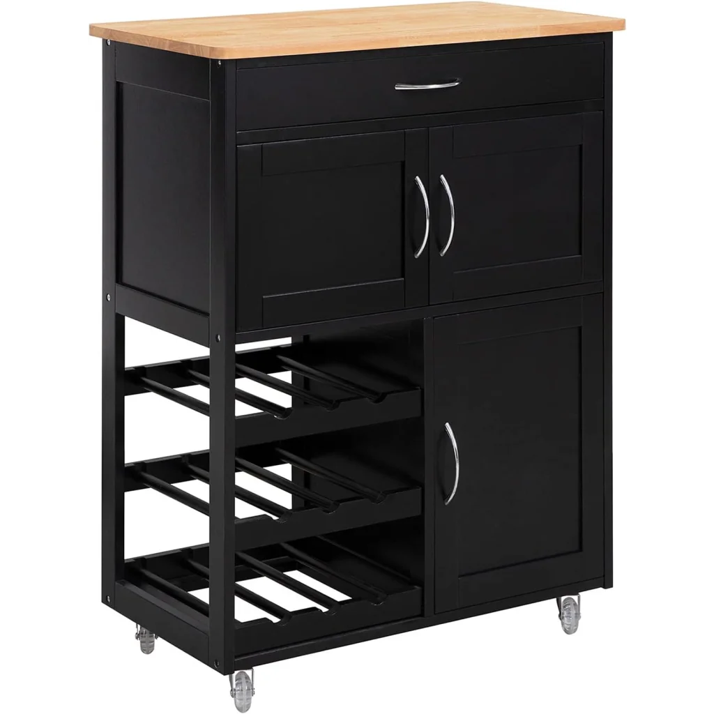 Kitchen Trolley with Bottle Rack Drawer Cabinet - Home &