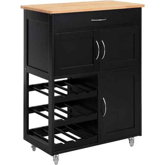 Kitchen Trolley with Bottle Rack Drawer Cabinet - Home &