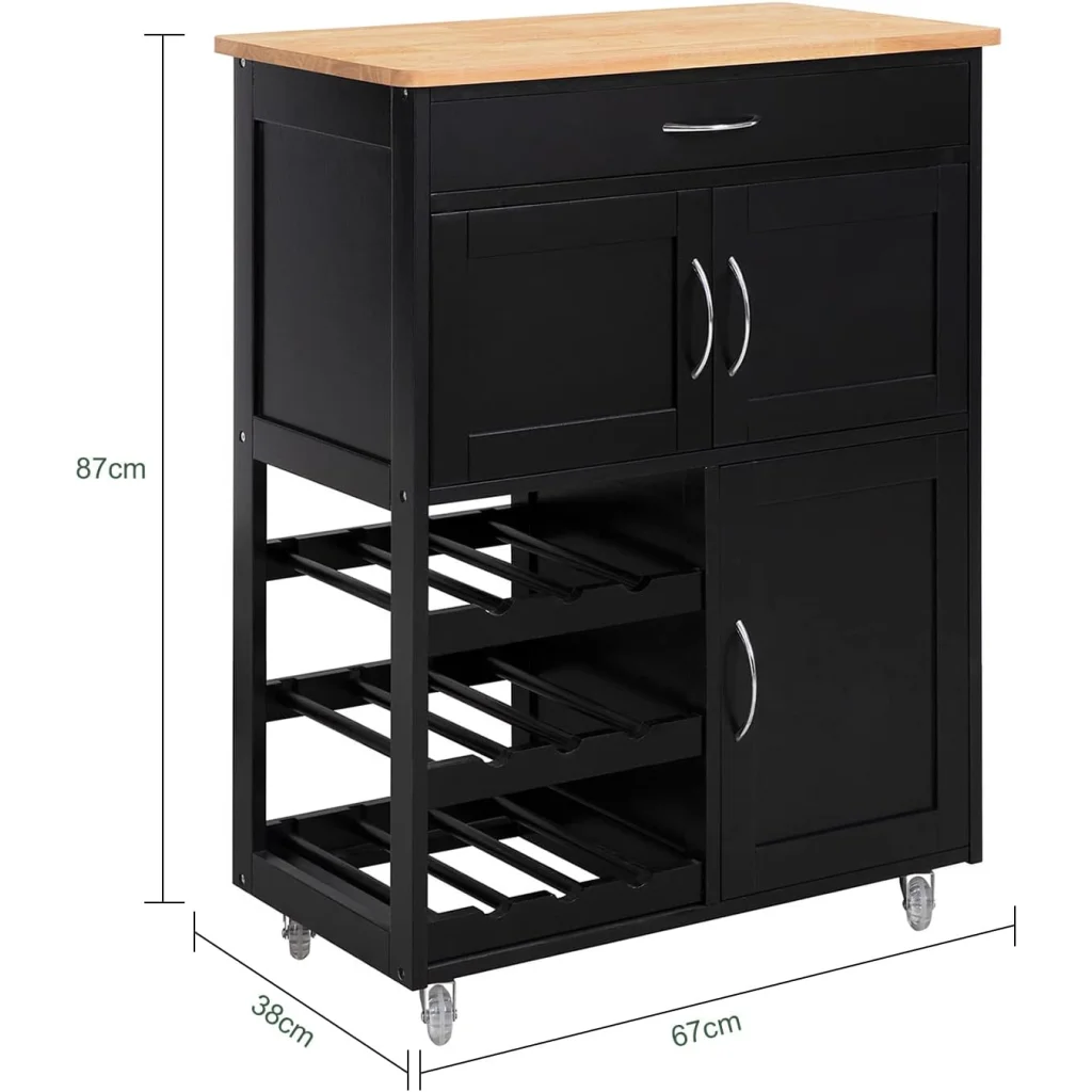 Kitchen Trolley with Bottle Rack Drawer Cabinet - Home &