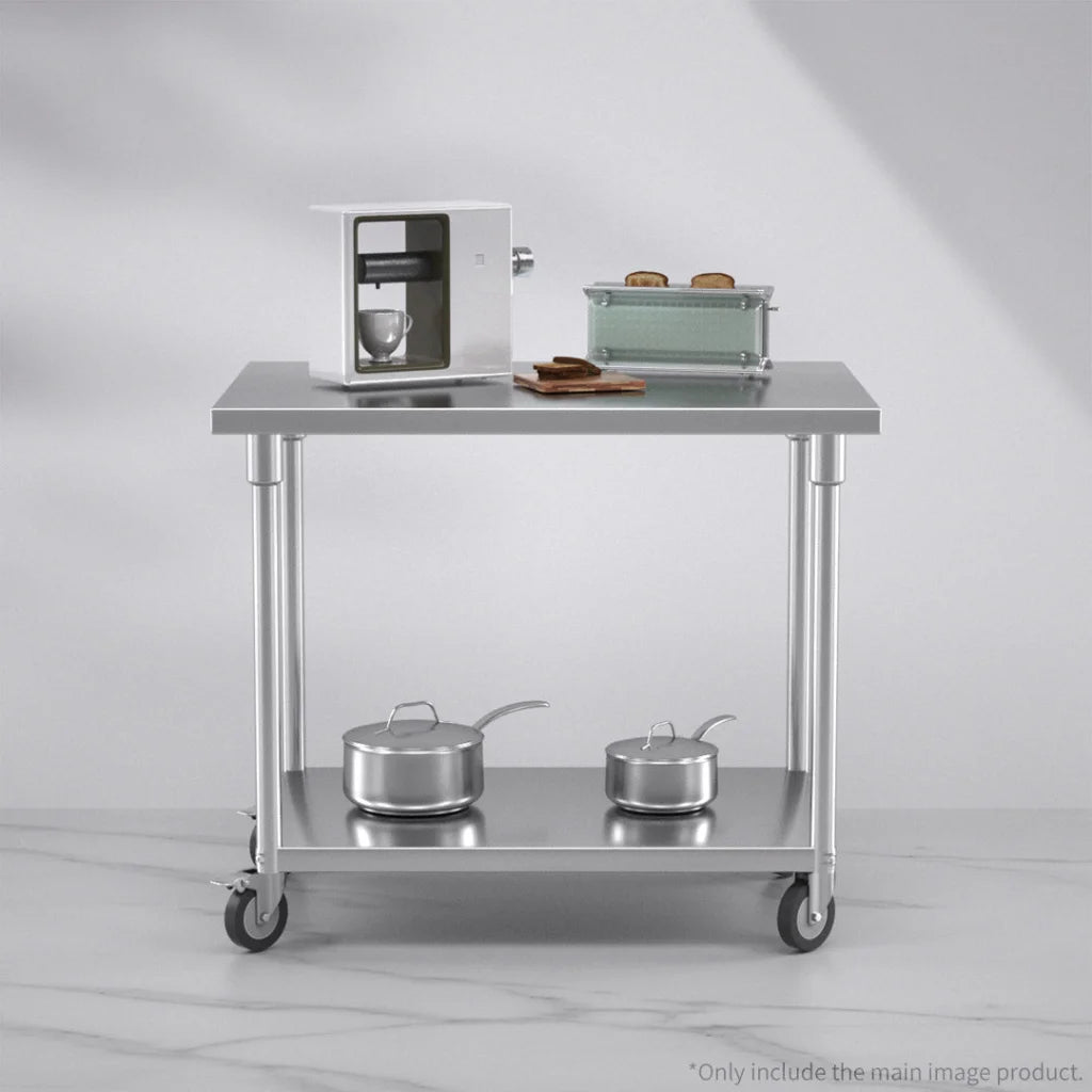 Kitchen Work Bench Premium 100cm Commercial Catering Stainless Steel Prep Table with Wheels