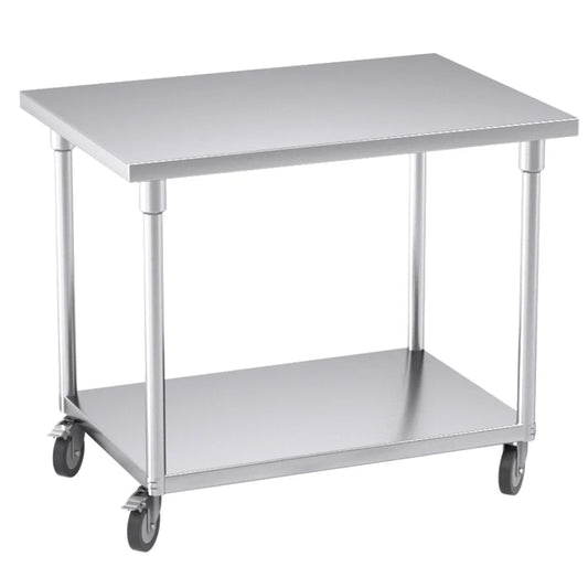 Kitchen Work Bench Premium 100cm Commercial Catering Stainless Steel Prep Table with Wheels