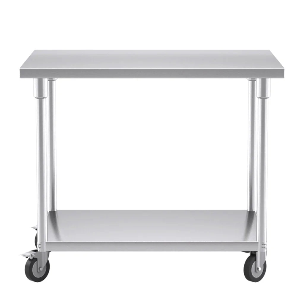 Kitchen Work Bench Premium 100cm Commercial Catering Stainless Steel Prep Table with Wheels