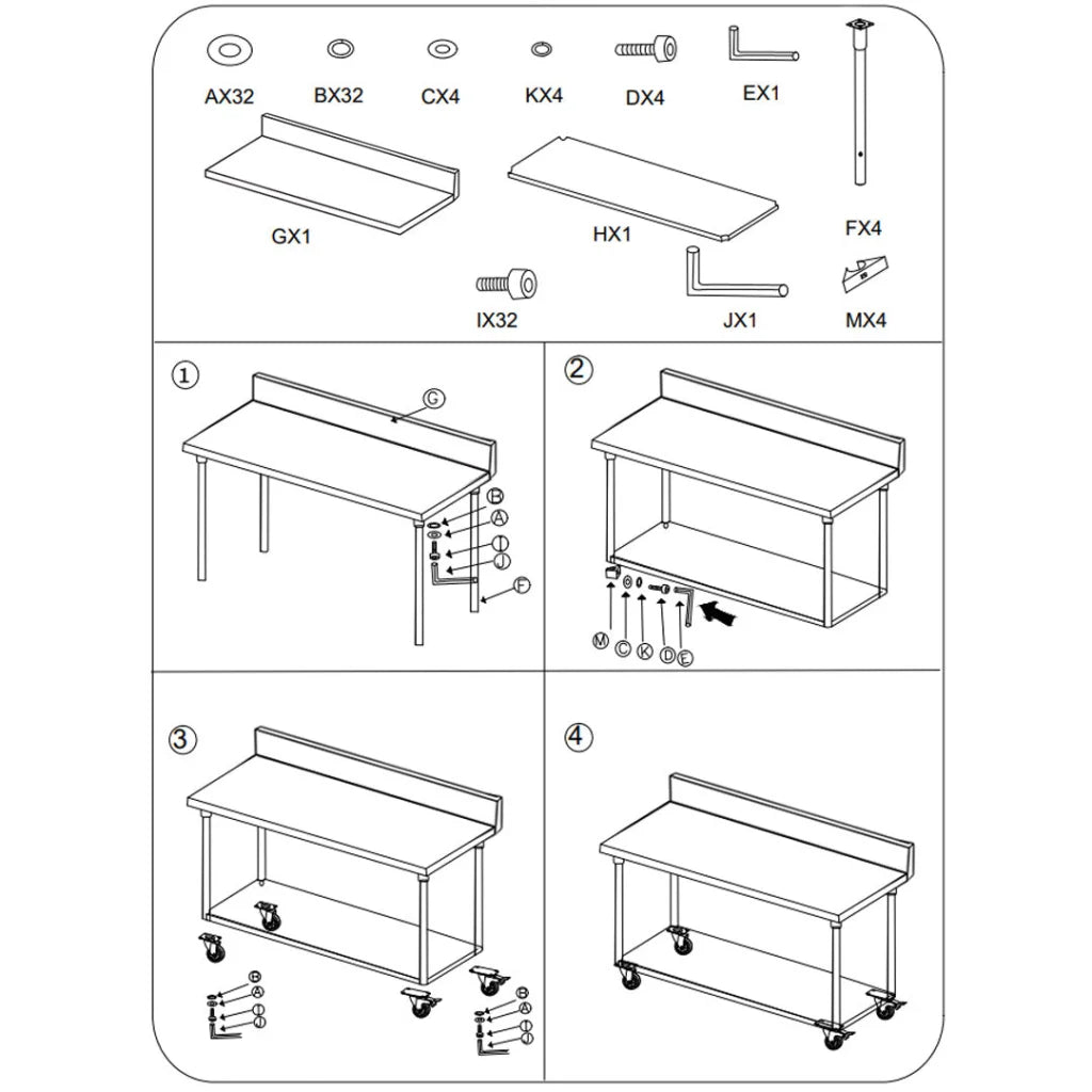 Kitchen Work Bench Premium 100cm Commercial Catering Stainless Steel Prep Table with Backsplash and Caster Wheels