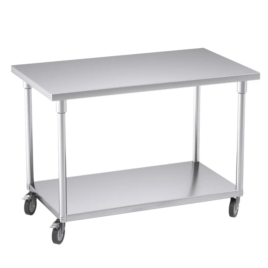 Kitchen Work Bench Premium 120cm Commercial Catering Stainless Steel Prep Table with Wheels