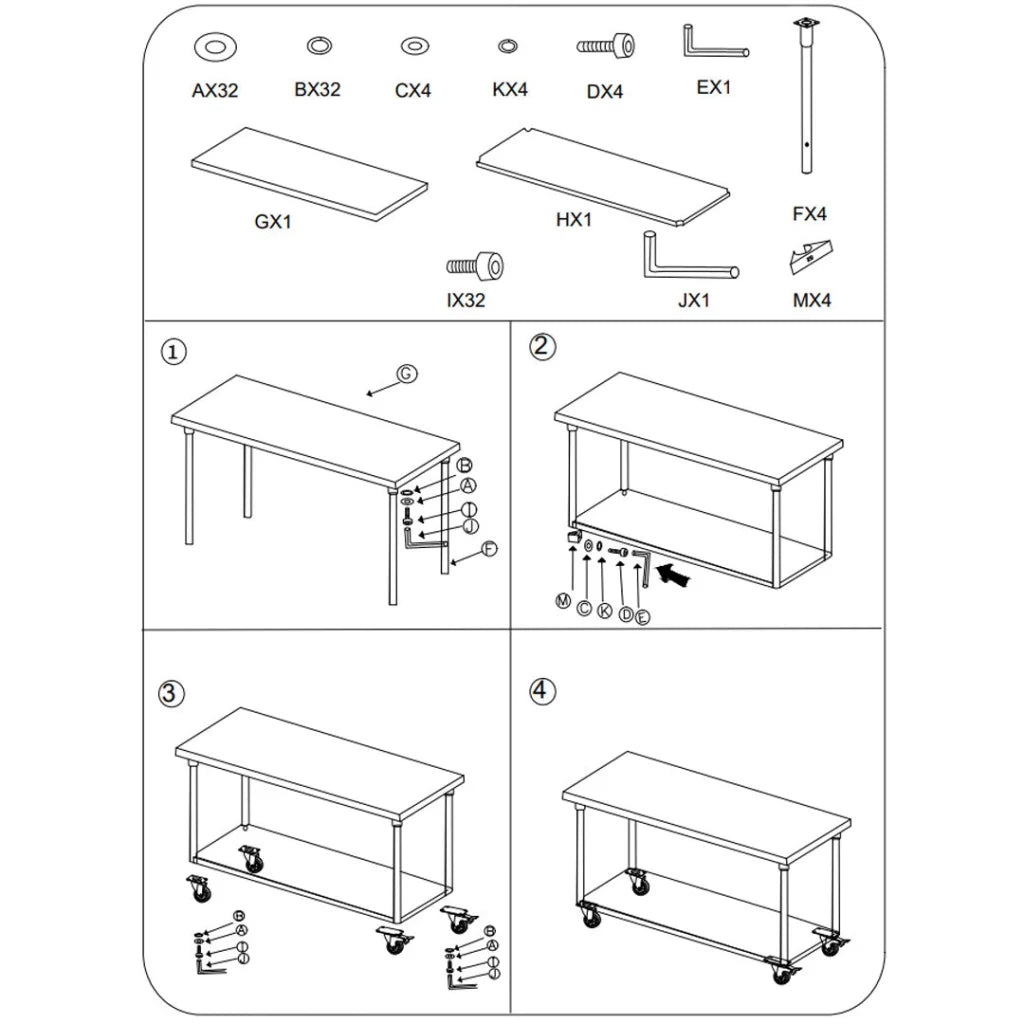 Kitchen Work Bench Premium 120cm Commercial Catering Stainless Steel Prep Table with Wheels