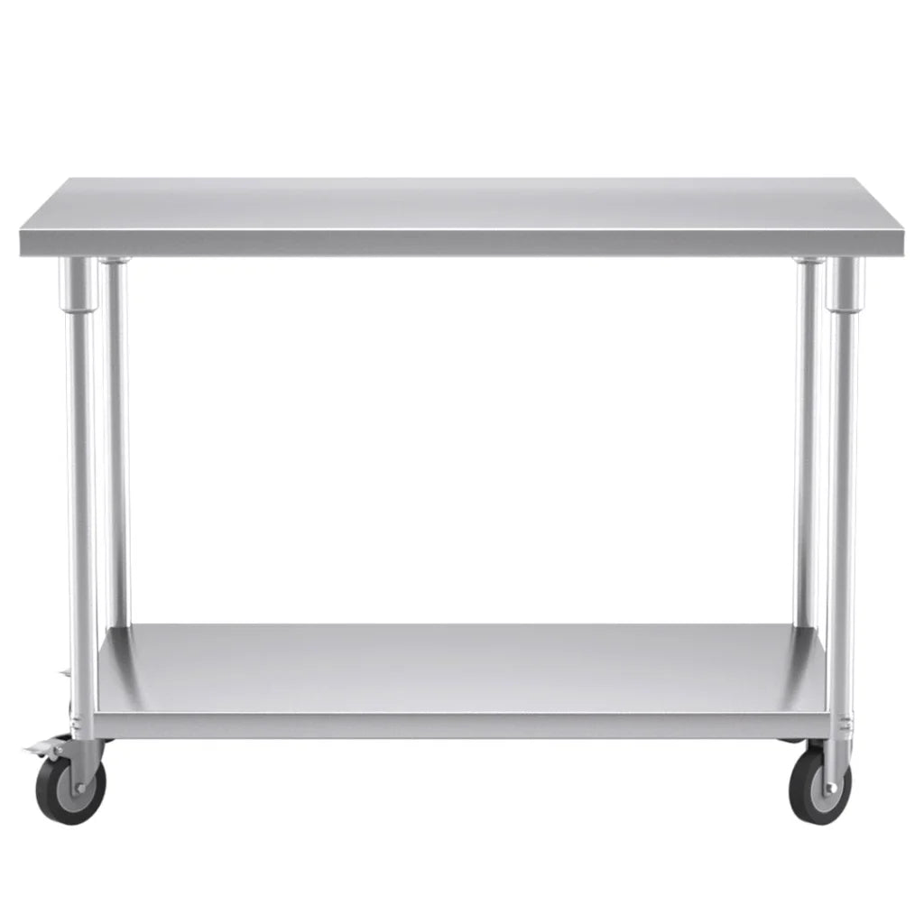 Kitchen Work Bench Premium 120cm Commercial Catering Stainless Steel Prep Table with Wheels