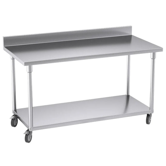 Kitchen Work Bench Premium 150cm Commercial Catering Stainless Steel Prep Table with Backsplash and Caster Wheels