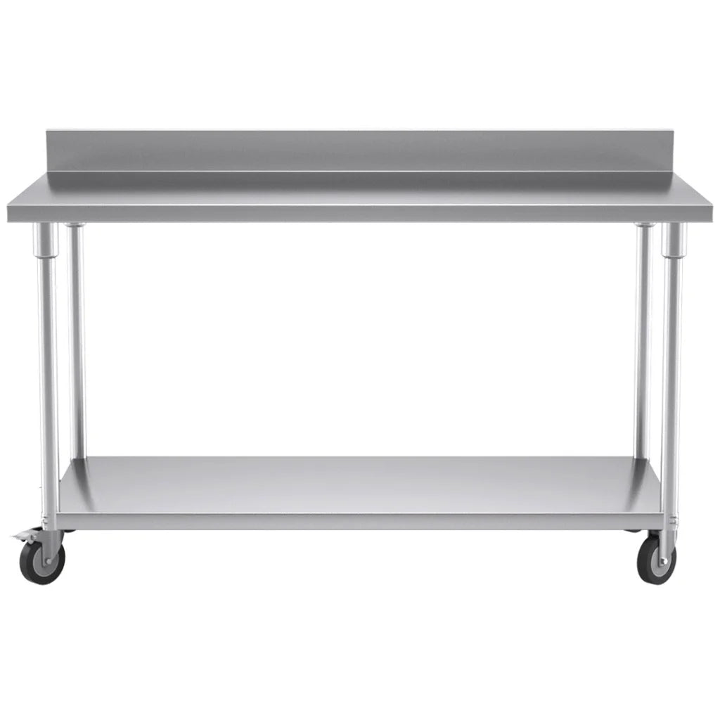 Kitchen Work Bench Premium 150cm Commercial Catering Stainless Steel Prep Table with Backsplash and Caster Wheels