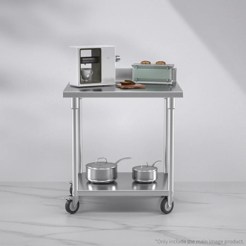 Kitchen Work Bench Premium 80cm Commercial Catering Stainless Steel Prep Table with Backsplash and Caster Wheels
