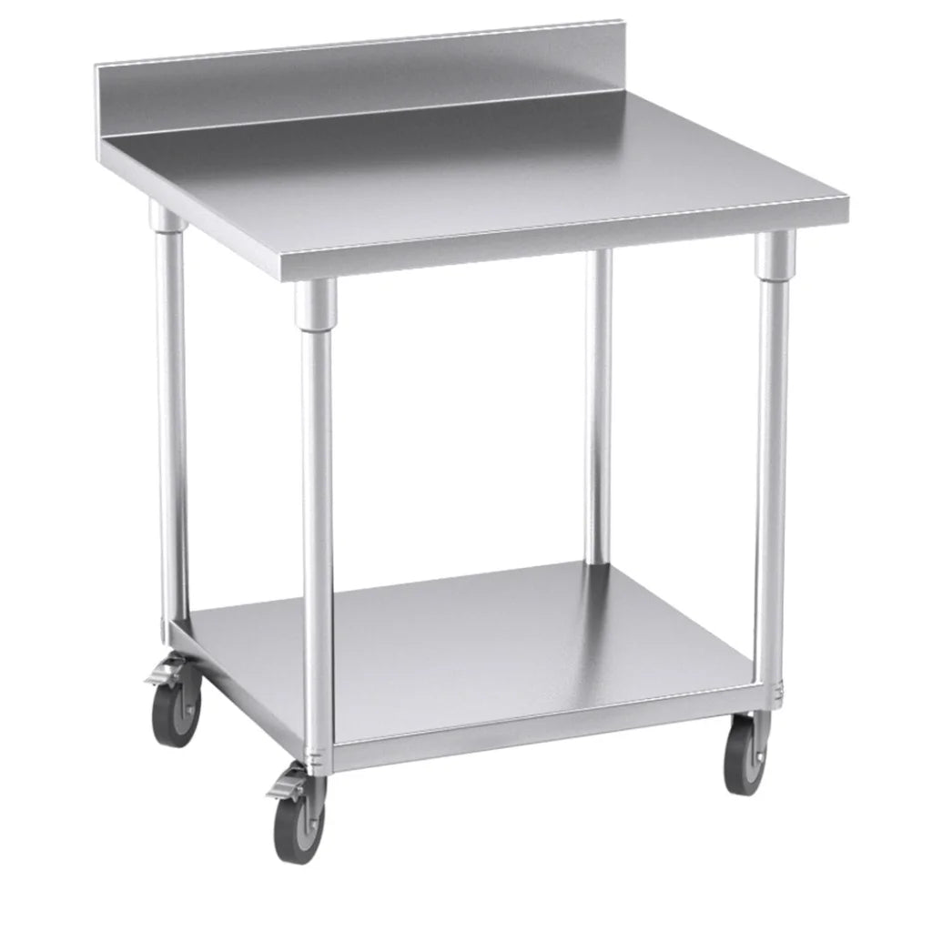 Kitchen Work Bench Premium 80cm Commercial Catering Stainless Steel Prep Table with Backsplash and Caster Wheels
