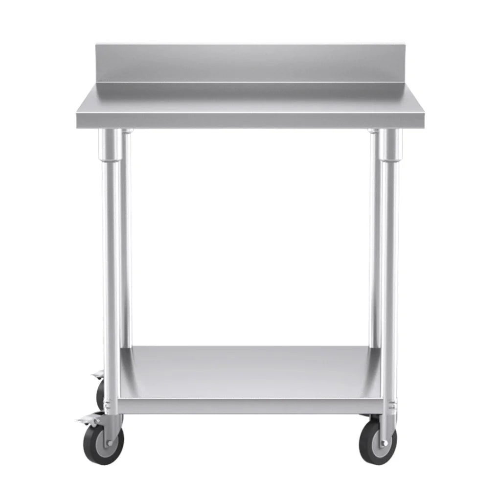 Kitchen Work Bench Premium 80cm Commercial Catering Stainless Steel Prep Table with Backsplash and Caster Wheels