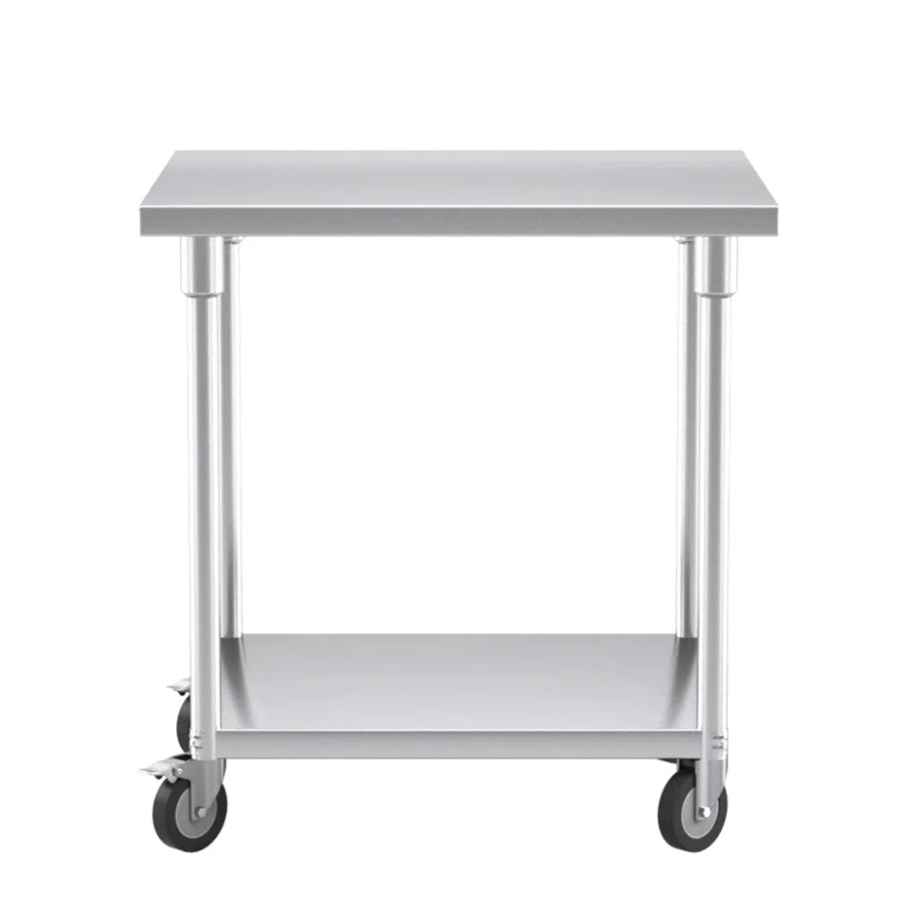 Kitchen Work Bench Premium 80cm Commercial Catering Stainless Steel Prep Table with Wheels