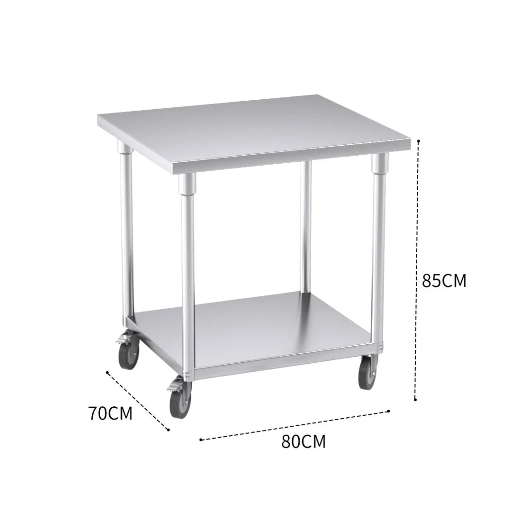 Kitchen Work Bench Premium 80cm Commercial Catering Stainless Steel Prep Table with Wheels