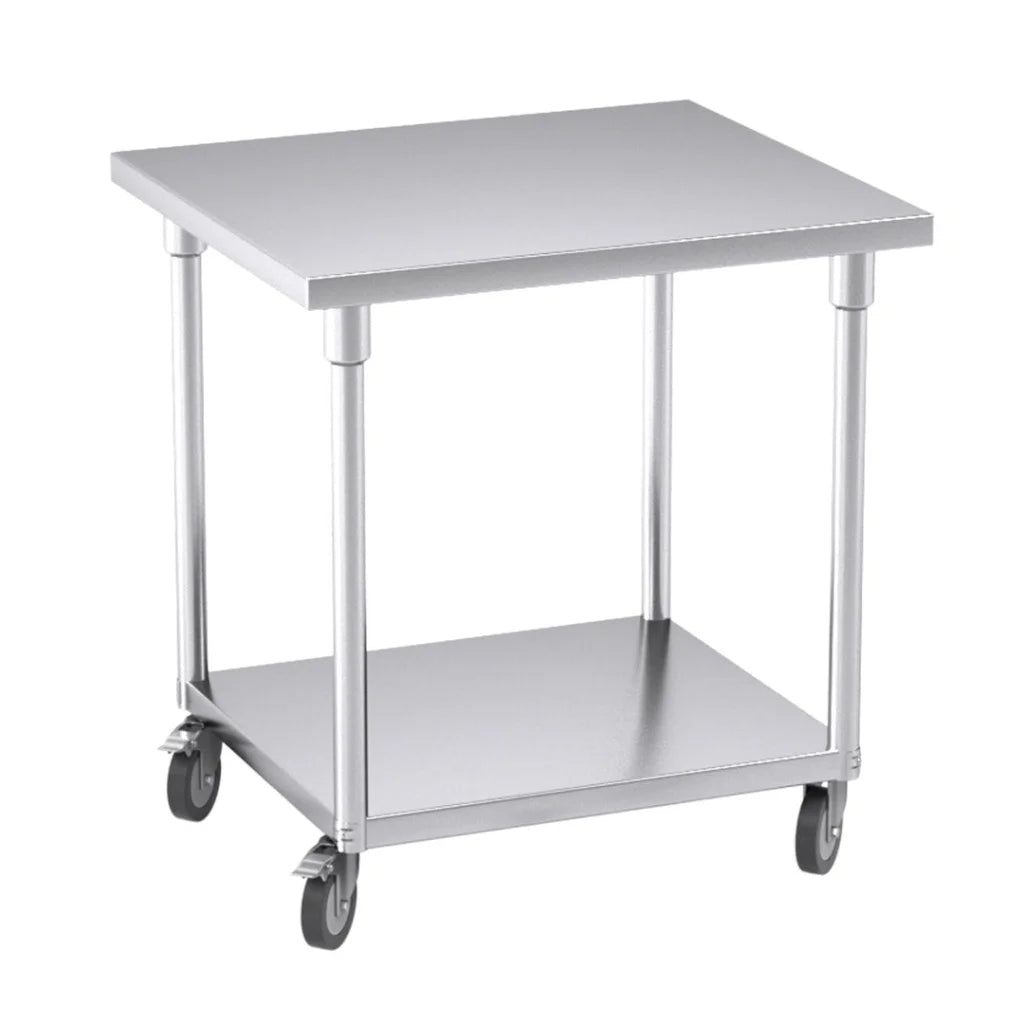 Kitchen Work Bench Premium 80cm Commercial Catering Stainless Steel Prep Table with Wheels