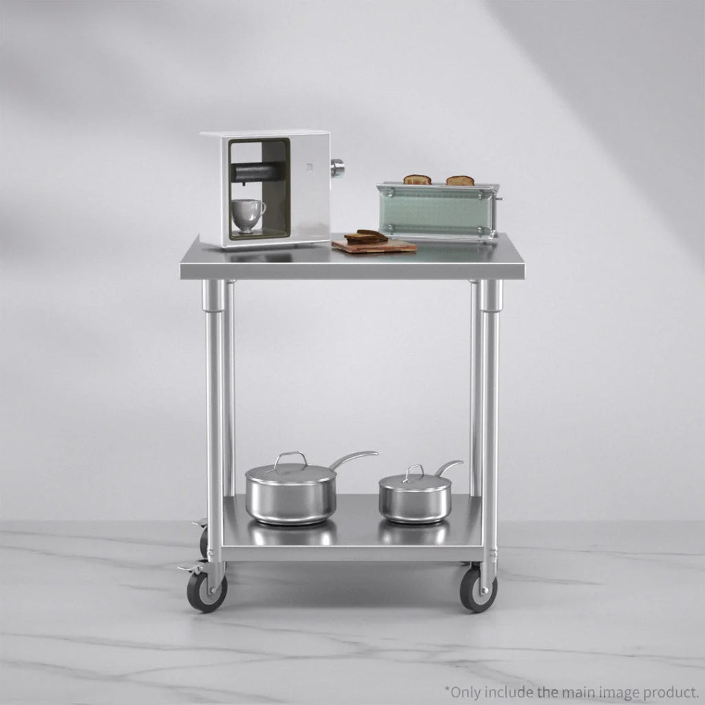 Kitchen Work Bench Premium 80cm Commercial Catering Stainless Steel Prep Table with Wheels