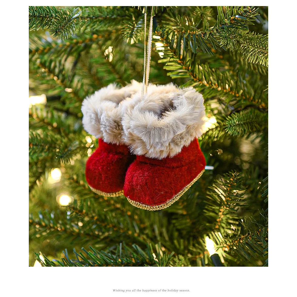 Knitted Christmas Boot Ornaments with Faux Fur Trim - Set