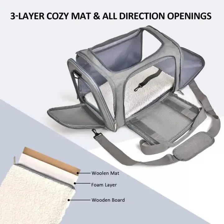 L Black Portable Foldable Pet Carrier Bag - Large Capacity