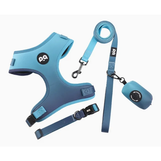 L Blue Adjustable Soft Pet Harness with Leash & Poop Bag