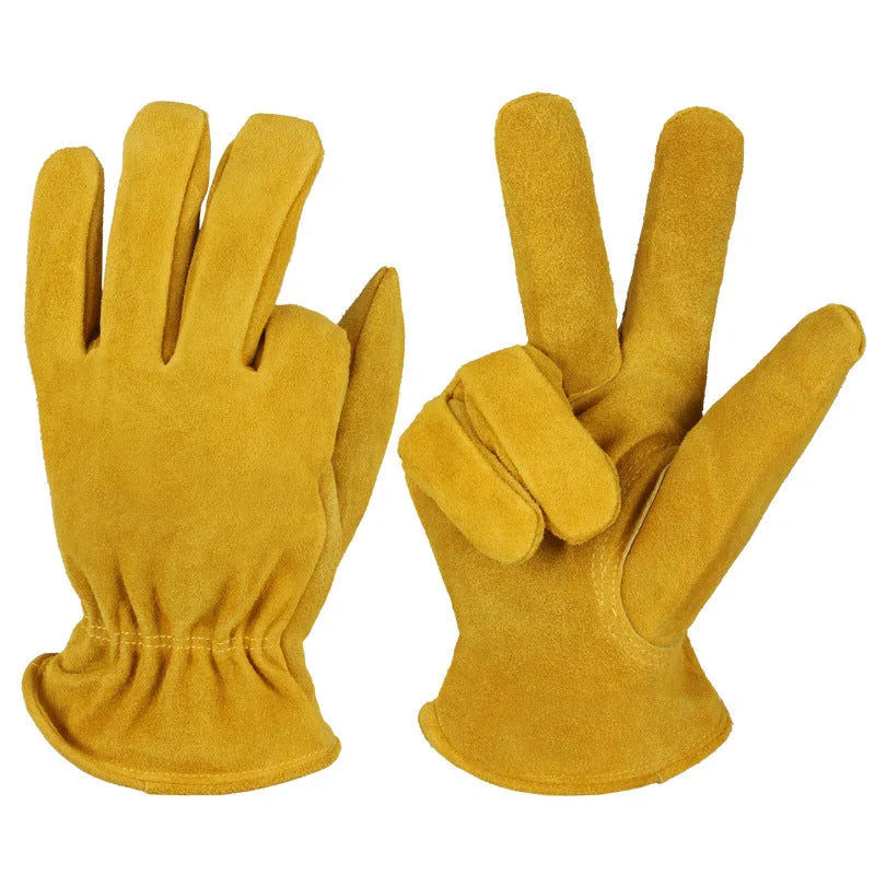 L Coffee Durable Cowhide Work Gloves - Insulated Windproof