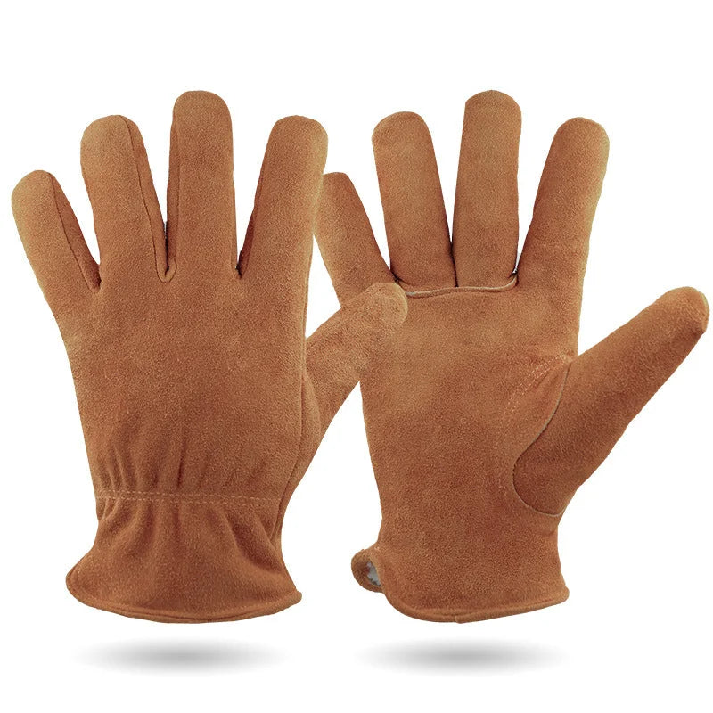 L Coffee Durable Cowhide Work Gloves - Insulated Windproof