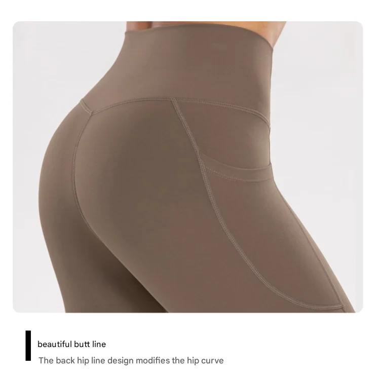 L Dark Khaki High-Waist Seamless Yoga Leggings with Pockets
