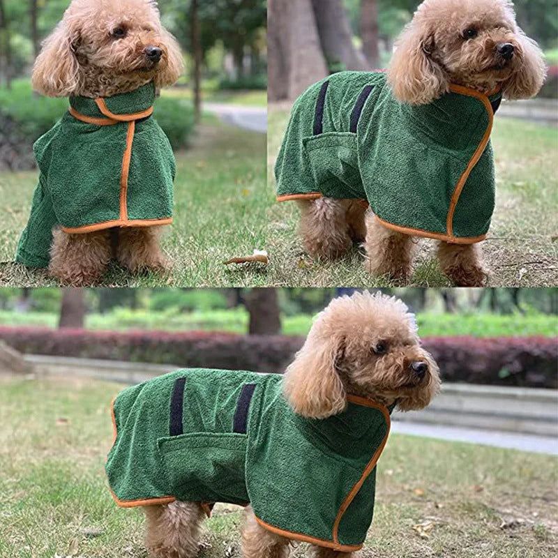L Green Pet Dog Quick-Dry Bathrobe - Absorbent Towel Robe